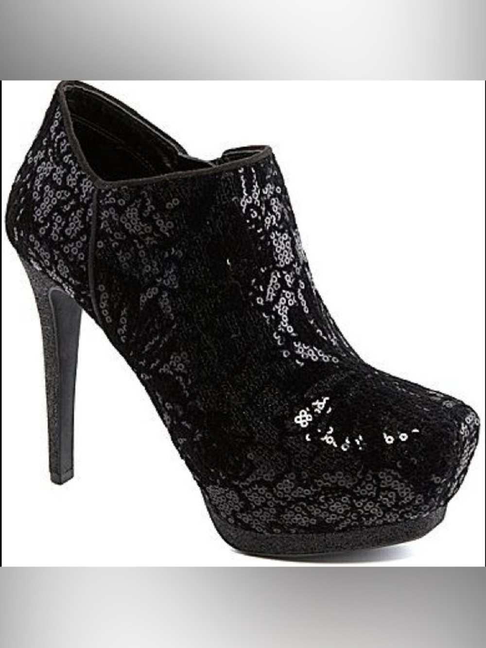 Black Sequin High Heel Ankle Bootie